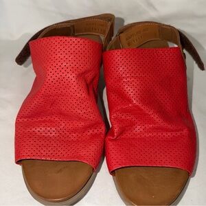 Spring Step Red Perforated Leather Slide Sandals